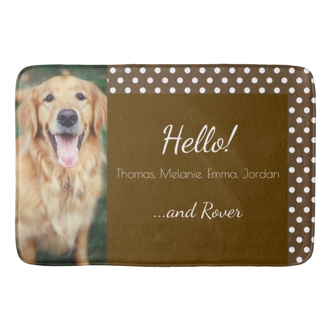 Foto und Familienname Polka Dot Brown Badematte (Vorderseite)