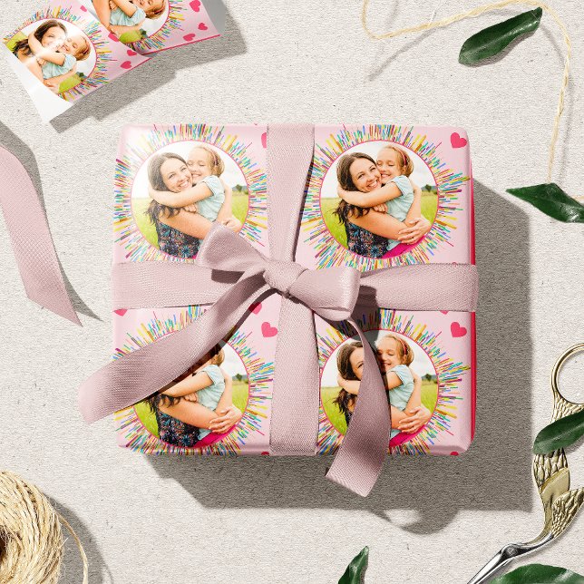 Foto und farbenfrohe Abstrakte Kunst Rosa Herz Geschenkpapier (Von Creator hochgeladen)