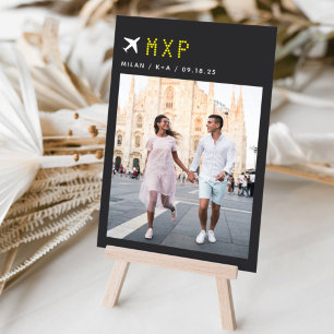 Foto und Flughafencode für Hochzeitreisen Tischnummer