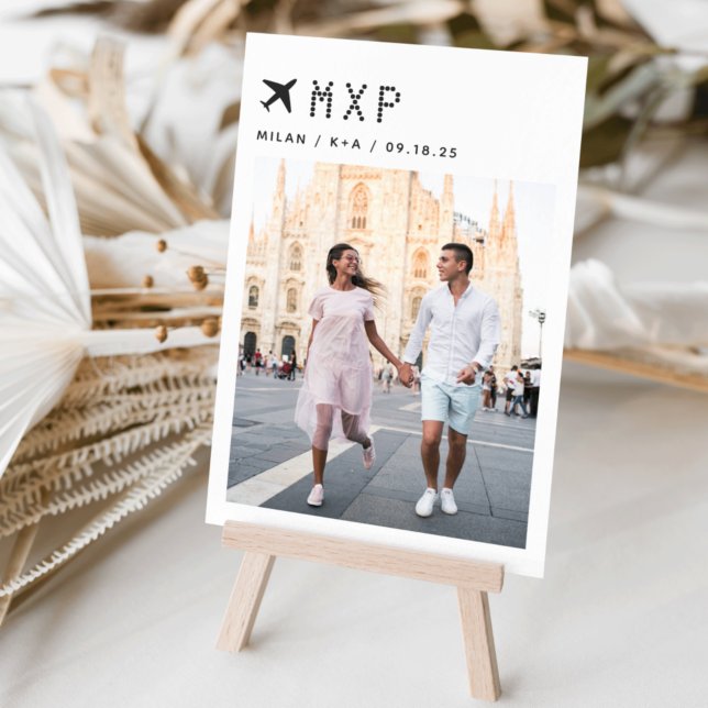 Foto und Flughafencode für Hochzeitreisen Tischnummer (Von Creator hochgeladen)