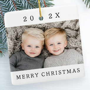 Foto und Jahr weiß Frohe Weihnachten Keramikornament