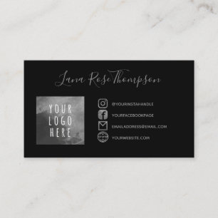 Foto und Logo der Black Gray Social Media Icons Visitenkarte