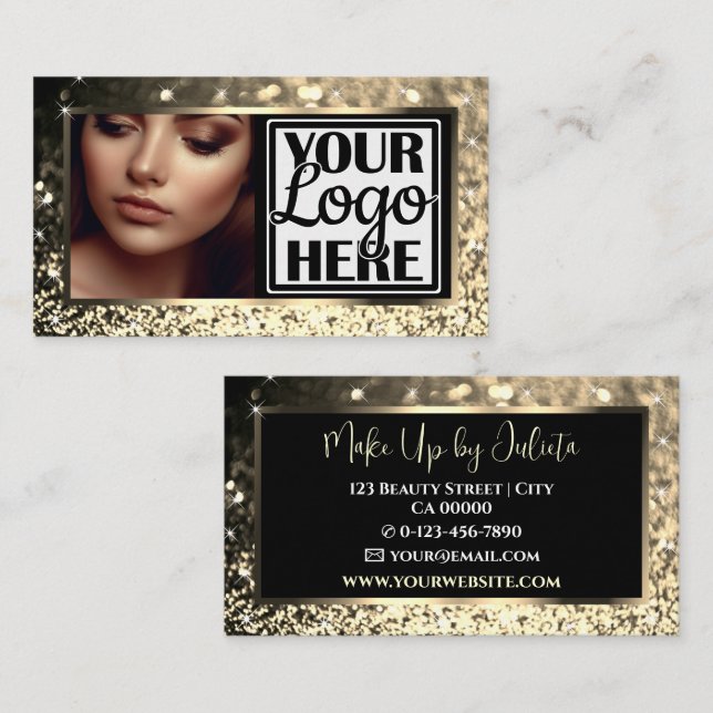 Foto- und Logo-Vorlage Gold Sparkle Glitzer Glam Visitenkarte (Vorne/Hinten)