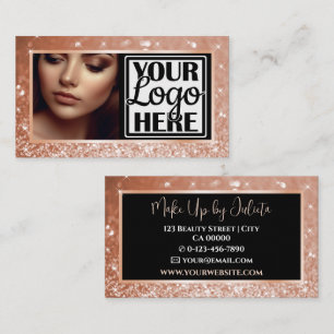 Foto- und Logo-Vorlage Peach Sparkle Glitzer Glam Visitenkarte