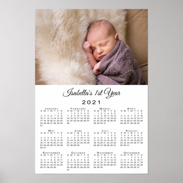 Foto und Name 2021 Kalender für Neugeborene Poster (Vorne)
