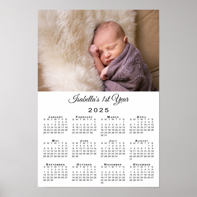 Foto und Name 2025 Kalender für Neugeborene Poster (Vorne)