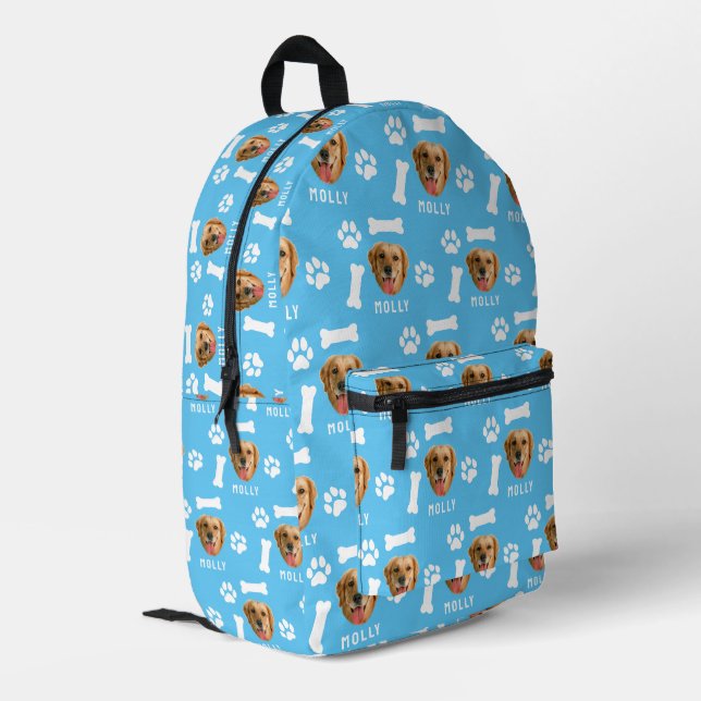 Foto und Name Blau für Hunde Bedruckter Rucksack (Rückseitige Ecke links)