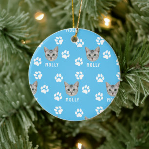 Foto und Name Blau für Katzen Keramik Ornament