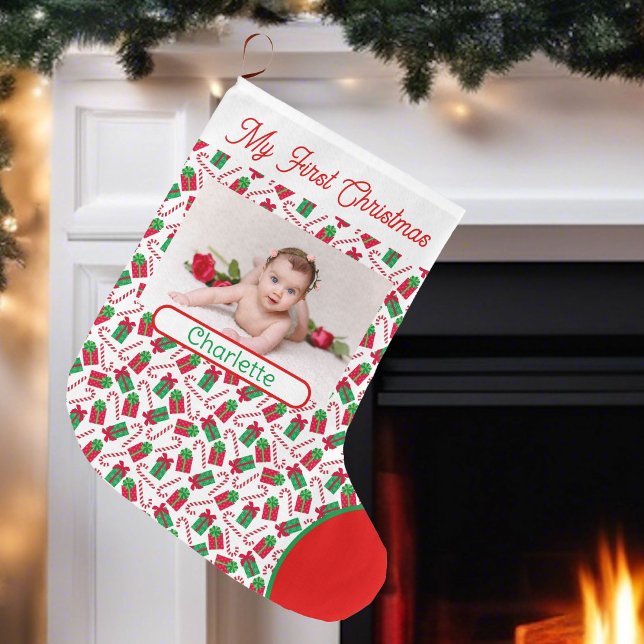 Foto und Name des ersten Weihnachtsjunges Niedlich Großer Weihnachtsstrumpf (Von Creator hochgeladen)
