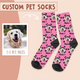 Foto und Name des Hundes, mit Knochen- und Paw-Dru Socken