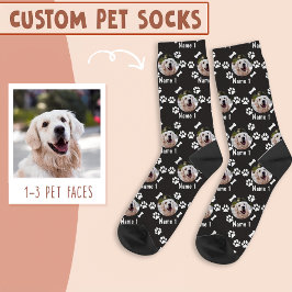 Foto und Name des Hundes, mit Knochen- und Paw-Dru Socken