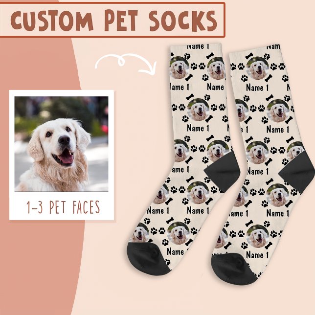 Foto und Name des Hundes, mit Knochen- und Paw-Dru Socken (Von Creator hochgeladen)