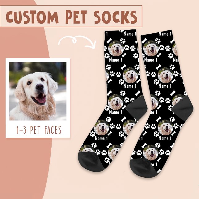 Foto und Name des Hundes, mit Knochen- und Paw-Dru Socken (Von Creator hochgeladen)