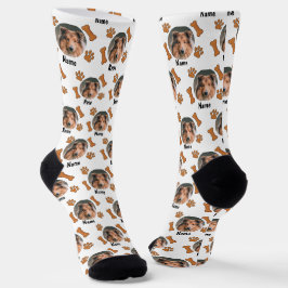 Foto und Name des Hundes, mit Knochen- und Paw-Dru Socken