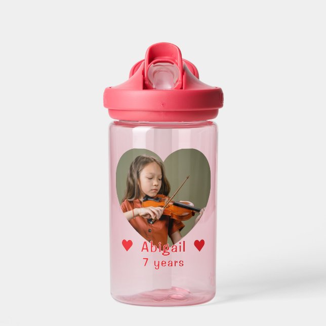 Foto und Name, Herz für Kinder Trinkflasche (Vorne)