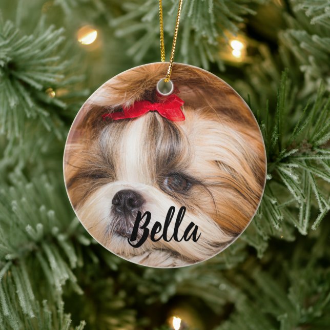 Foto und Name Ihres Haustierhundes Keramik Ornament (Baum)