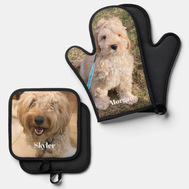 Foto und Name personalisiert Ofenhandschuh & Topflappen-Set (Vorderseite/Rückseite)