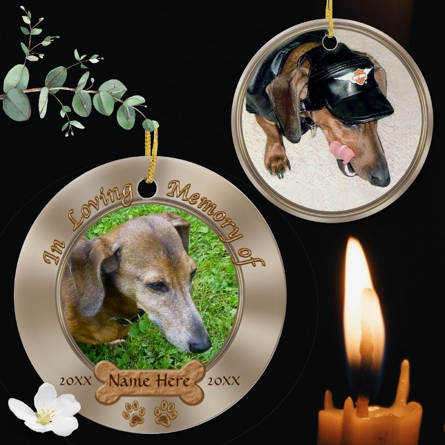 Foto und Name Personalisierter Hunde Gedenkstätte Keramikornament (Von Creator hochgeladen)