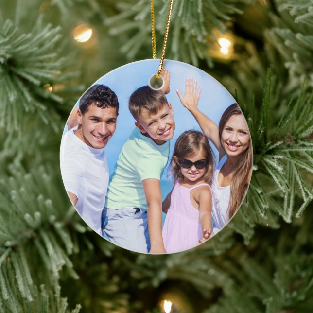 Foto und Name Roter Glitzer Keramik Ornament (Baum)