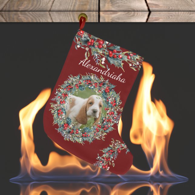 Foto und Name Weihnachtsschreath Custom Großer Weihnachtsstrumpf (Von Creator hochgeladen)