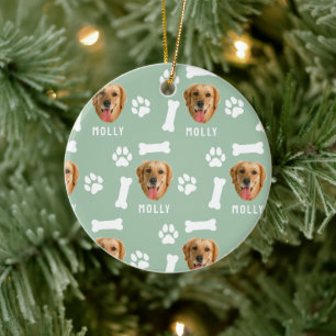 Foto- und Namenssage-Grün für Hunde Keramik Ornament