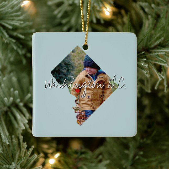 Foto und Ortsname von Washington DC Staat Keramikornament (Baum)