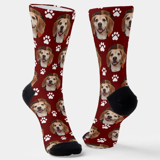 Foto- und Paw-Druckköpfe oder Cat Maroon Custom Socken (Gewinkelt)