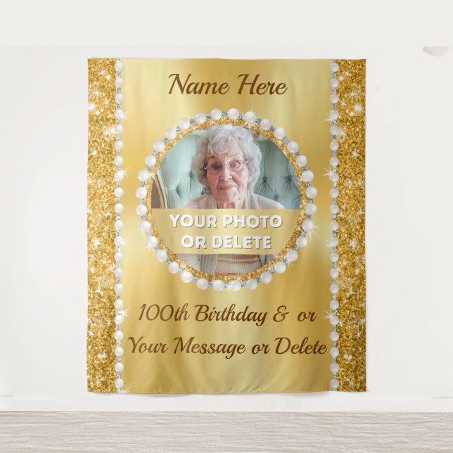 Foto und Personalisiert, 100. Geburtstag, Wandteppich (Vorderseite)