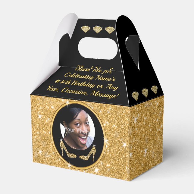 Foto und Personalisiert, Schwarz und Gold - Gefäll Geschenkschachtel (Vorderseite)