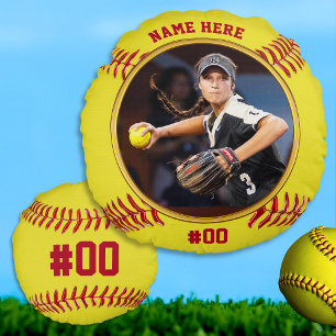 Foto und Personalisierte, hochwertige Softball-Ges Rundes Kissen