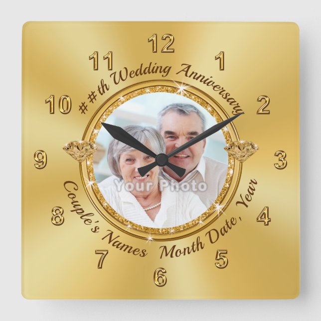 Foto und Personalisierte Maueruhren für das Jubilä Quadratische Wanduhr (Vorderseite)