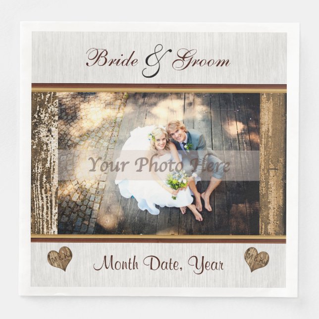 Foto und Personalisierte rustikale Hochzeit Napkin Serviette (Vorderseite)