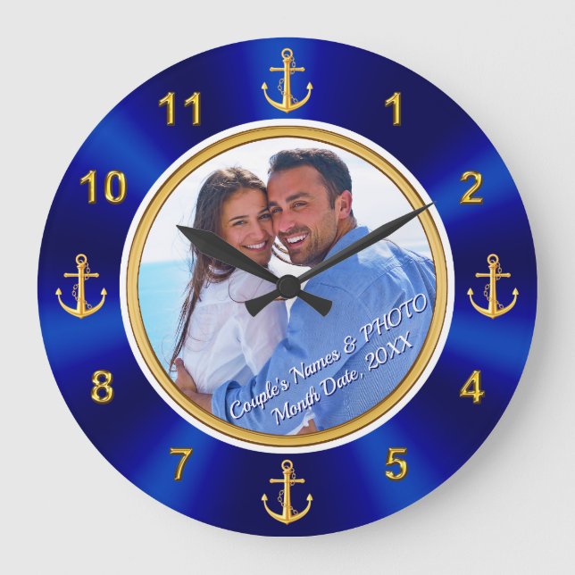 FOTO und personalisierte Seehochzeits-Geschenke Große Wanduhr (Vorderseite)