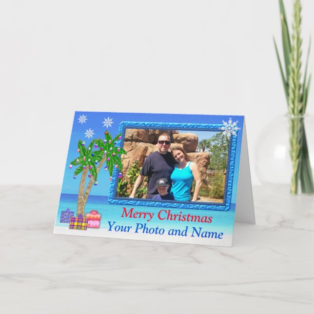 FOTO und Personalisierte, tropische Weihnachtskart Karte (Vorderseite)