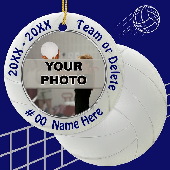Foto und Personalisierte Volleyball-Ornamente Keramikornament (Navy Blue and White, Volleyball Ornaments. Volleyball Team Gifts, Volleyball Party Favors. )