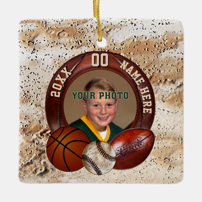 Foto und personalisierter Sport - themed Keramikornament (Vorderseite)