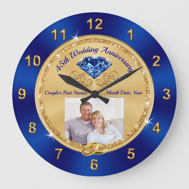 Foto und Personalisiertes 45-jähriges Geschenk Große Wanduhr (Vorderseite)