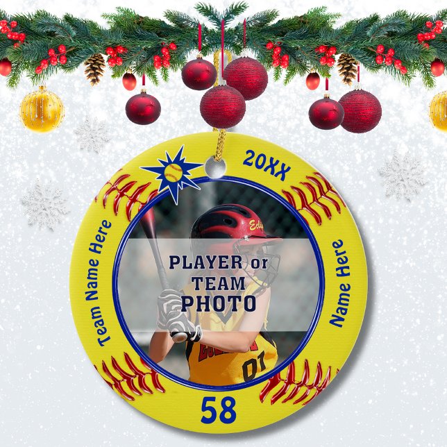 Foto und Personalisiertes Softball Team Geschenkid Keramik Ornament (Von Creator hochgeladen)