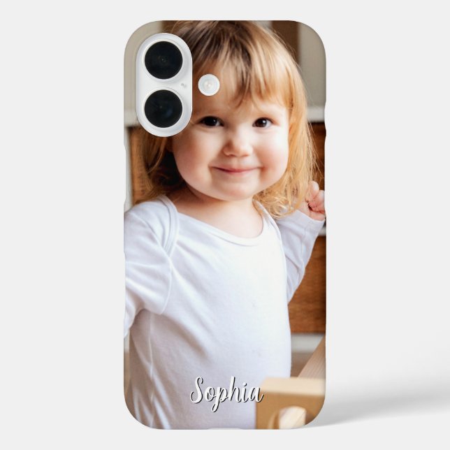 Foto und Skriptname Ihres Kindes iPhone 16 Hülle (Rückseite)