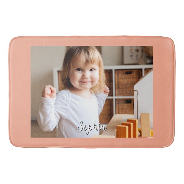 Foto und Skriptname Ihres Kindes, Peach Badematte (Vorderseite)