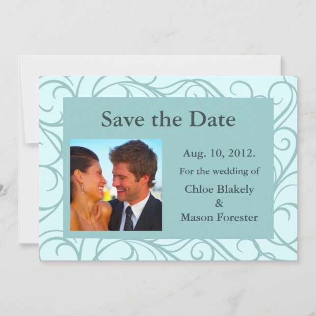 Foto und Wirbel Save the Date (Aqua) (Vorderseite)