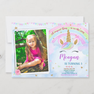 Foto Unicorn Einladung zum Geburtstag Magisches Pa