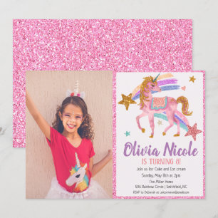 Foto Unicorn Glitzer Geburtstag Einladung