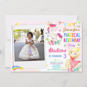 Foto Unicorn und Prinzessin Einladung zum Geburtst