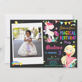 Foto Unicorn und Prinzessin Einladung zum Geburtst