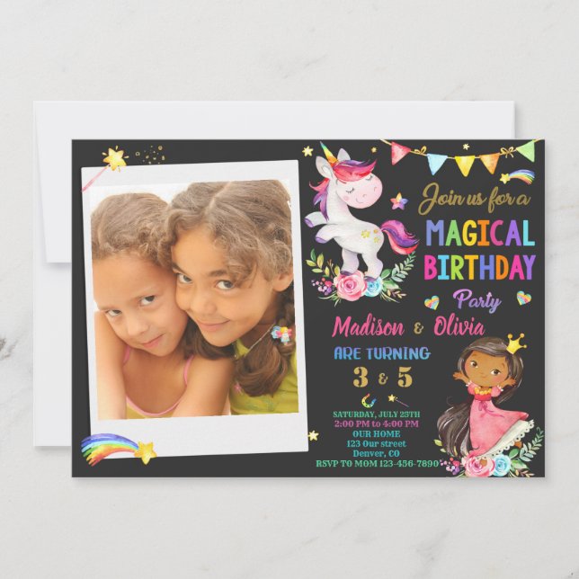 Foto Unicorn und Prinzessin Einladung zum Geburtst (Vorderseite)
