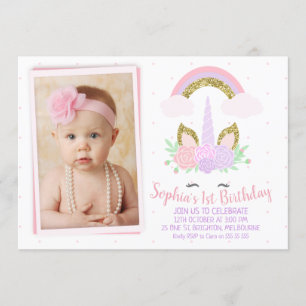 Foto Unicorn und Rainbow Birthday Einladung