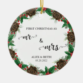 Foto Unsere ersten Weihnachten als Mr & Mrs Newlyw Keramik Ornament