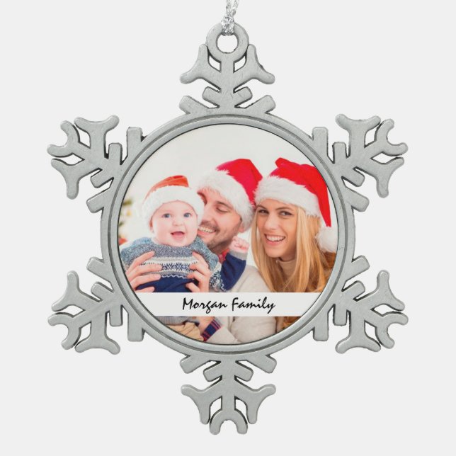 Foto-Urlaubsdekor Schneeflocken Zinn-Ornament (Vorderseite)