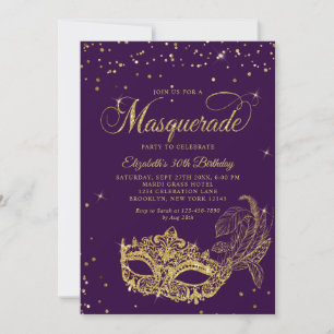 Foto Veilchen Gold Glitter Maskenball Geburtstag Einladung